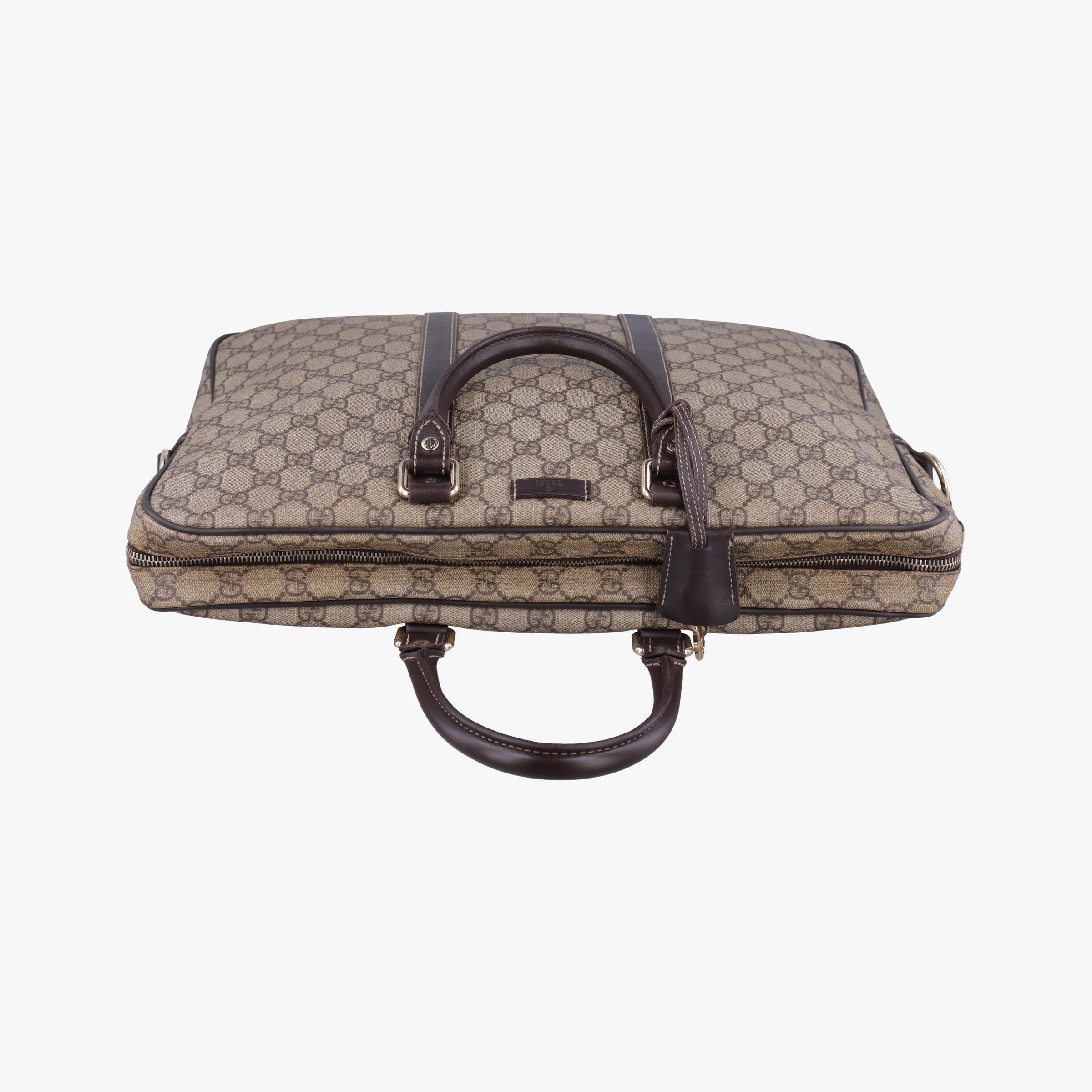 Secondhand Gucci GG plus GG Supreme Briefcase Brown PVC coated canvasxLeather 201480 handbag | stylenewstar