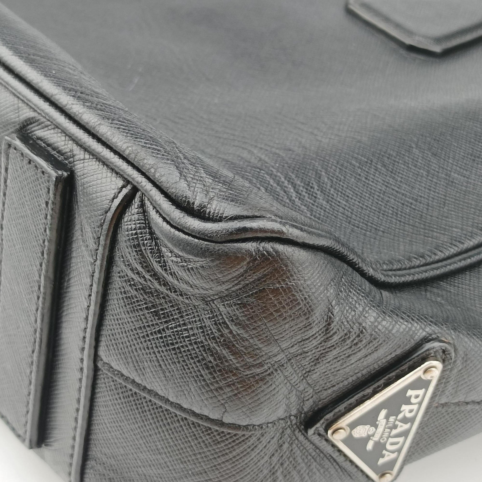 Pre-owned Prada business bag briefcase Black SAFFIANO Leather 2VE363 handbag | stylenewstar