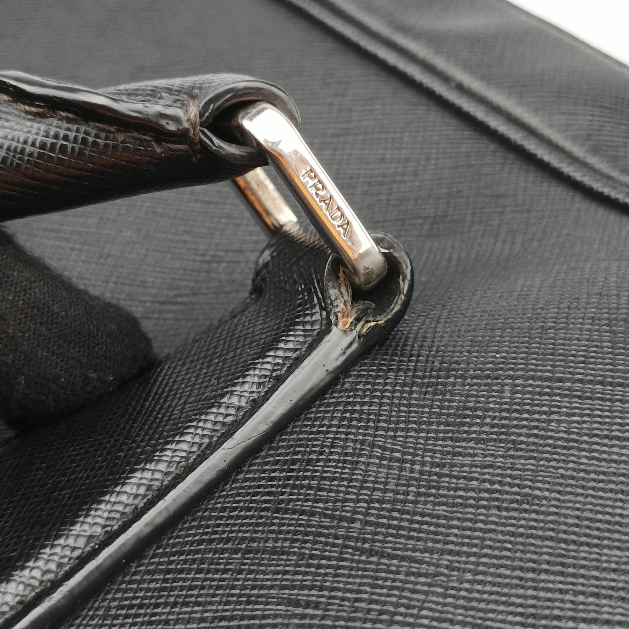 Pre-owned Prada business bag briefcase Black SAFFIANO Leather 2VE363 handbag | stylenewstar