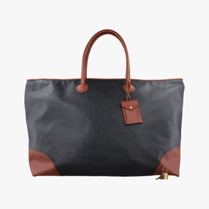 Pre-owned Bottega Veneta Marco Polo Jet Black × Caramel Brown PVC Coated Canvas × Calfskin  handbag | stylenewstar