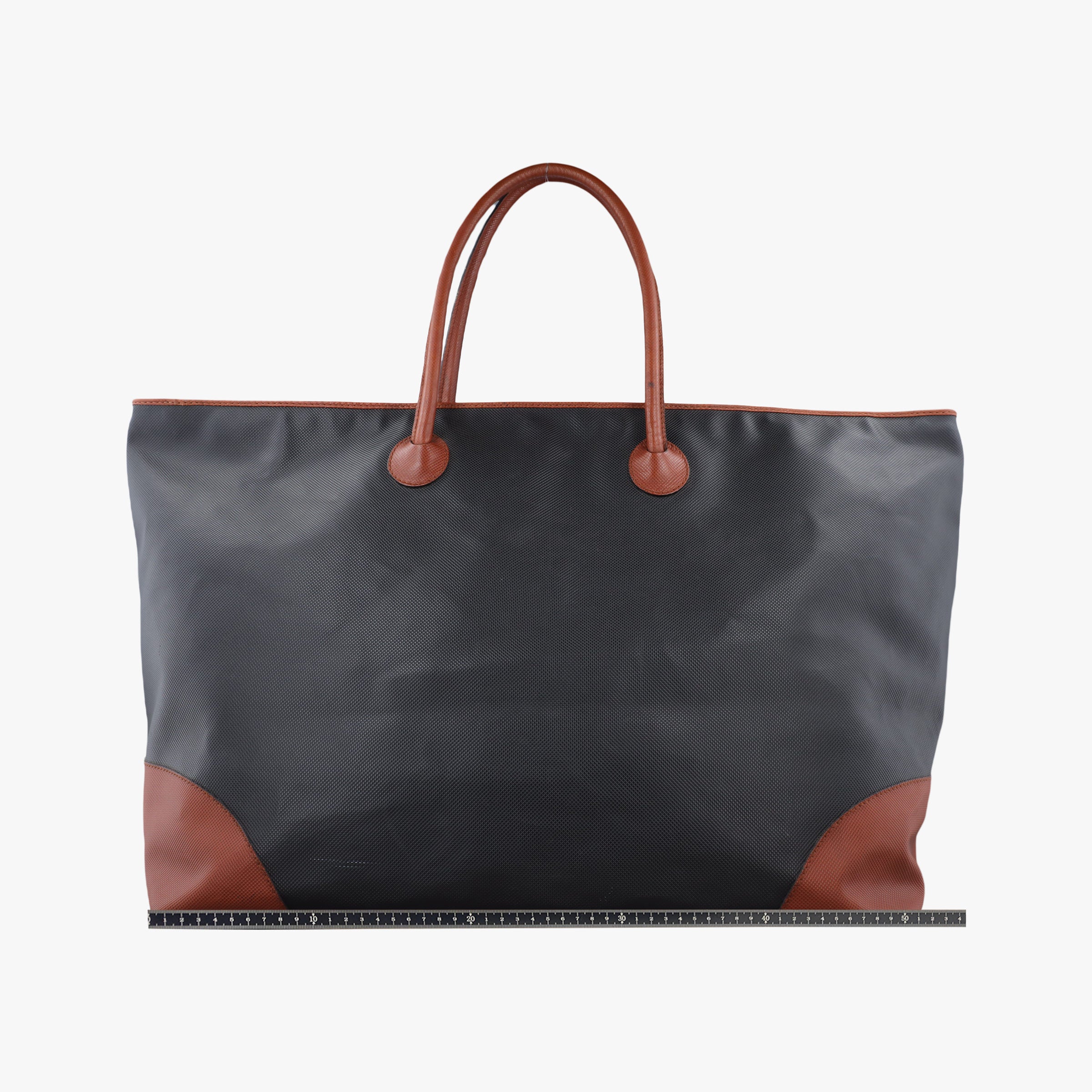 Pre-owned Bottega Veneta Marco Polo Jet Black × Caramel Brown PVC Coated Canvas × Calfskin  handbag | stylenewstar
