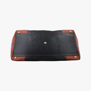 Pre-owned Bottega Veneta Marco Polo Jet Black × Caramel Brown PVC Coated Canvas × Calfskin  handbag | stylenewstar