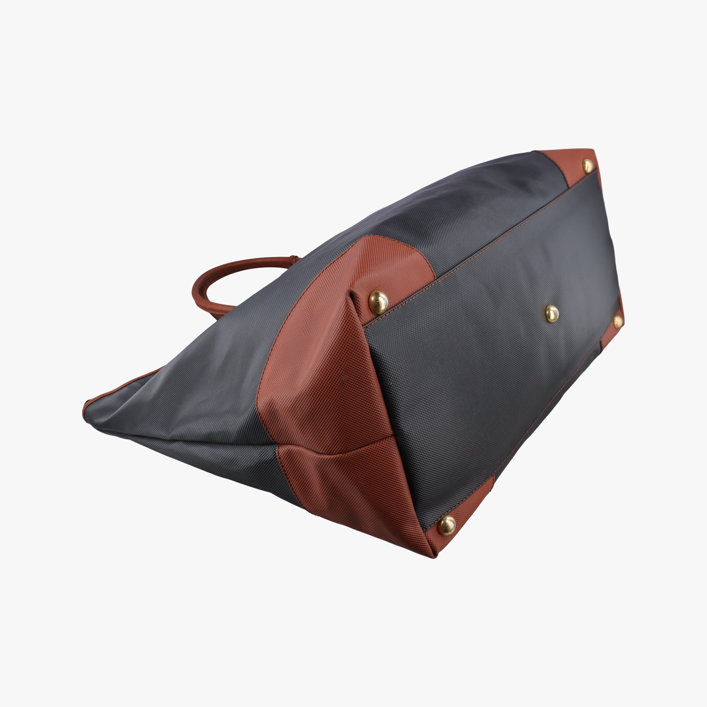 Pre-owned Bottega Veneta Marco Polo Jet Black × Caramel Brown PVC Coated Canvas × Calfskin  handbag | stylenewstar
