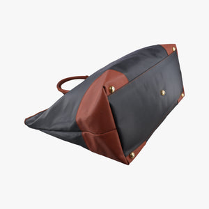 Pre-owned Bottega Veneta Marco Polo Jet Black × Caramel Brown PVC Coated Canvas × Calfskin  handbag | stylenewstar