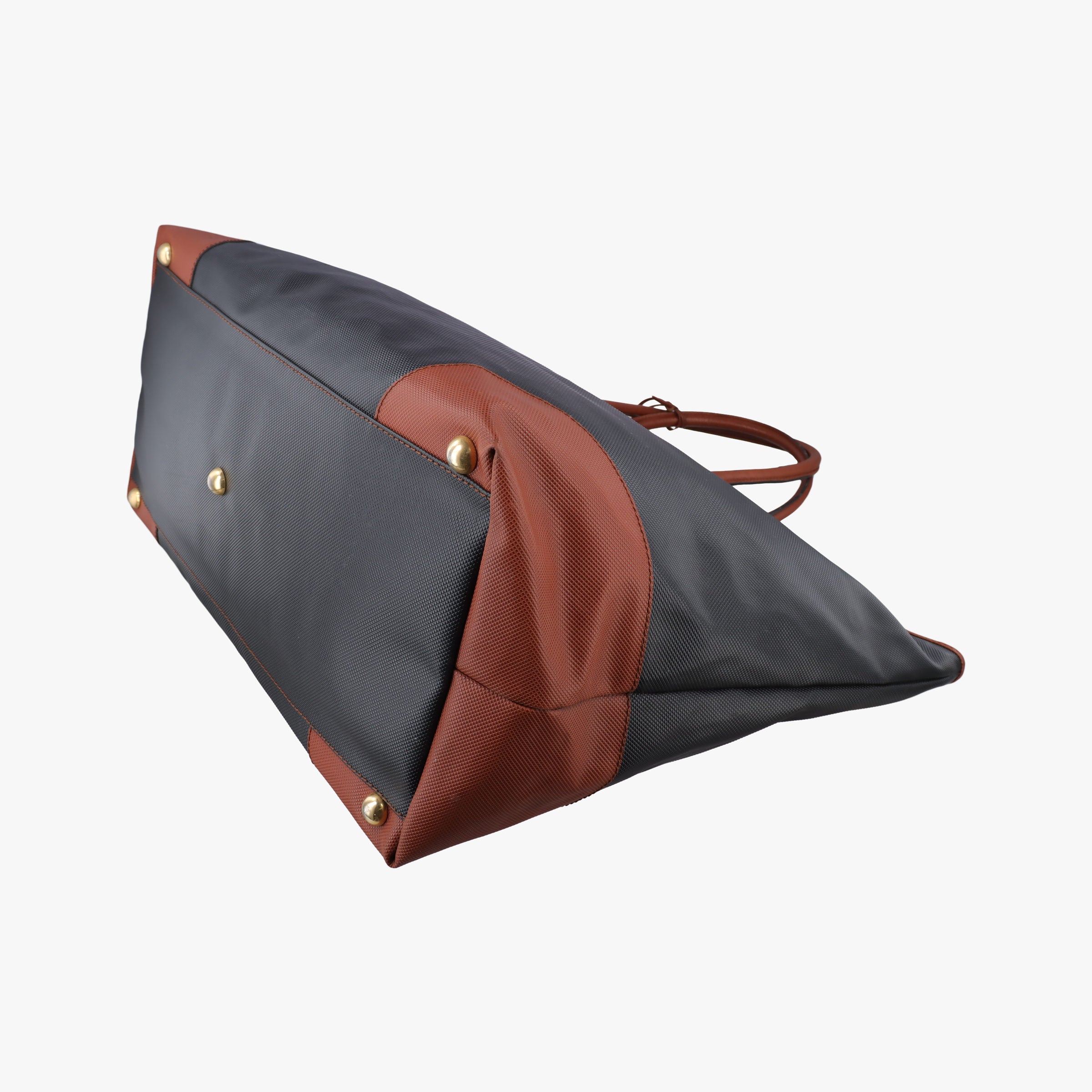 Pre-owned Bottega Veneta Marco Polo Jet Black × Caramel Brown PVC Coated Canvas × Calfskin  handbag | stylenewstar