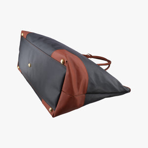 Pre-owned Bottega Veneta Marco Polo Jet Black × Caramel Brown PVC Coated Canvas × Calfskin  handbag | stylenewstar