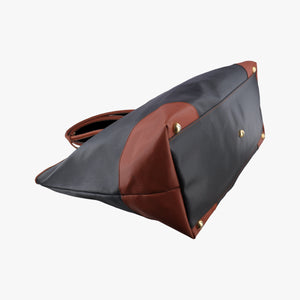 Pre-owned Bottega Veneta Marco Polo Jet Black × Caramel Brown PVC Coated Canvas × Calfskin  handbag | stylenewstar