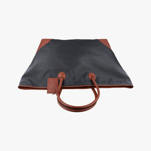 Pre-owned Bottega Veneta Marco Polo Jet Black × Caramel Brown PVC Coated Canvas × Calfskin  handbag | stylenewstar