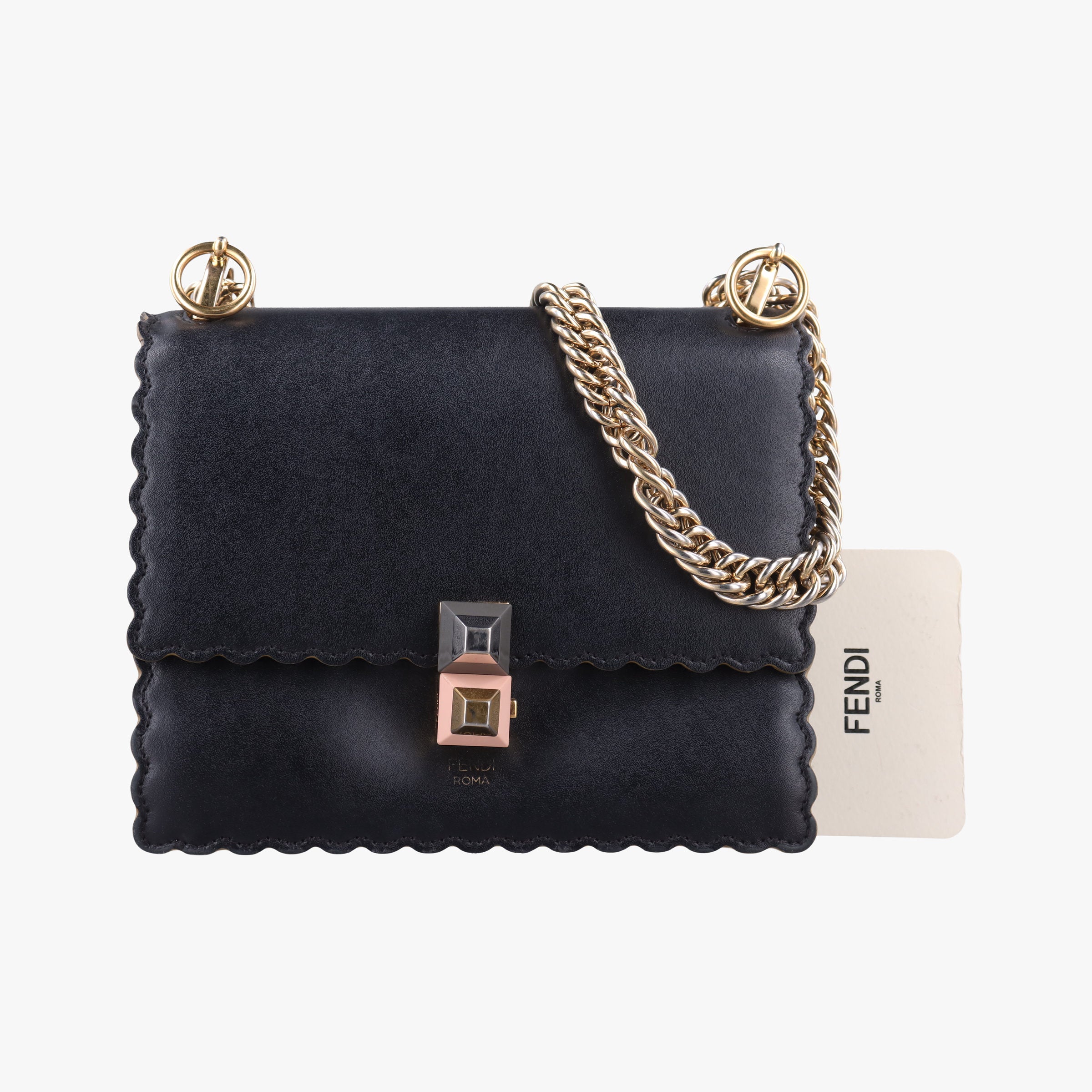 Pre-owned Fendi Studded Kan I Black Leather 8M0381 shoulderbag | stylenewstar