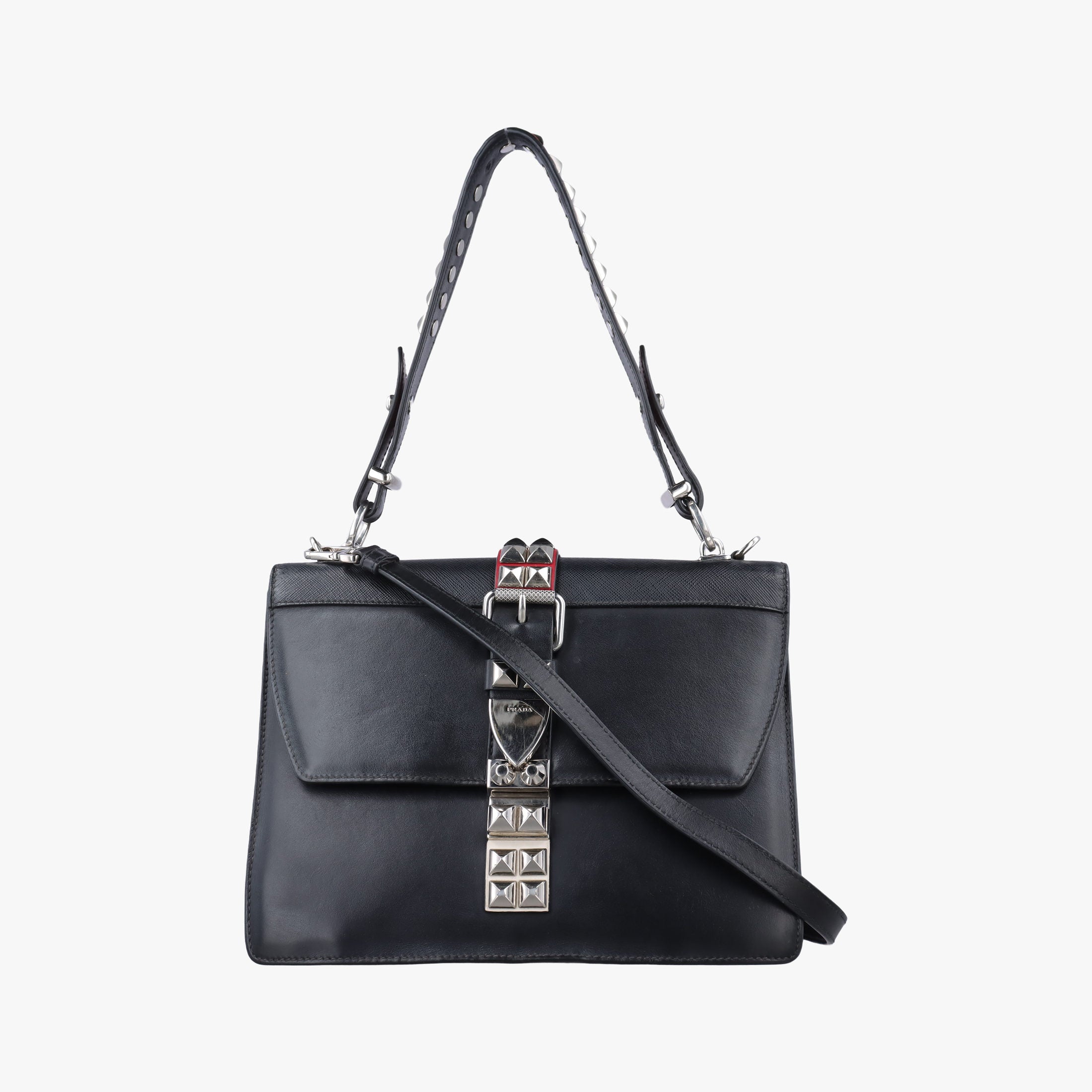 Vintage Prada Electra Studded Black Leather×Saffiano leather 1BD120 shoulderbag | stylenewstar