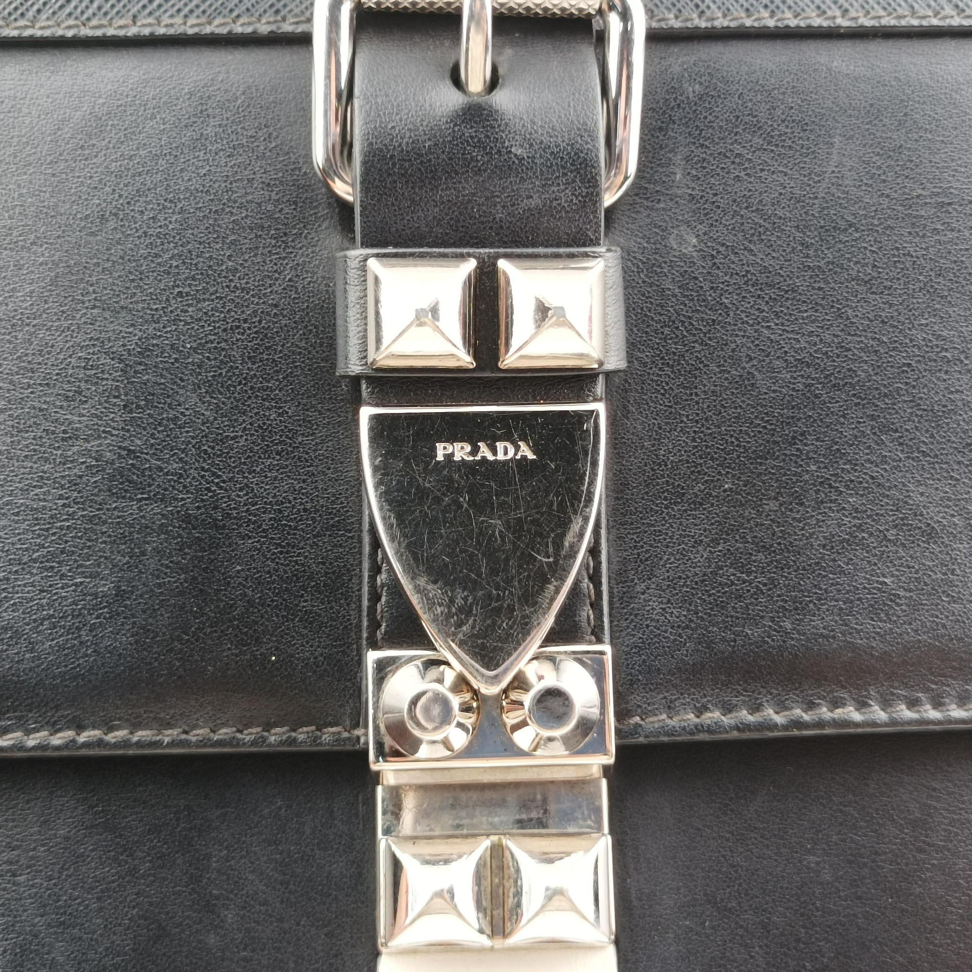 Vintage Prada Electra Studded Black Leather×Saffiano leather 1BD120 shoulderbag | stylenewstar