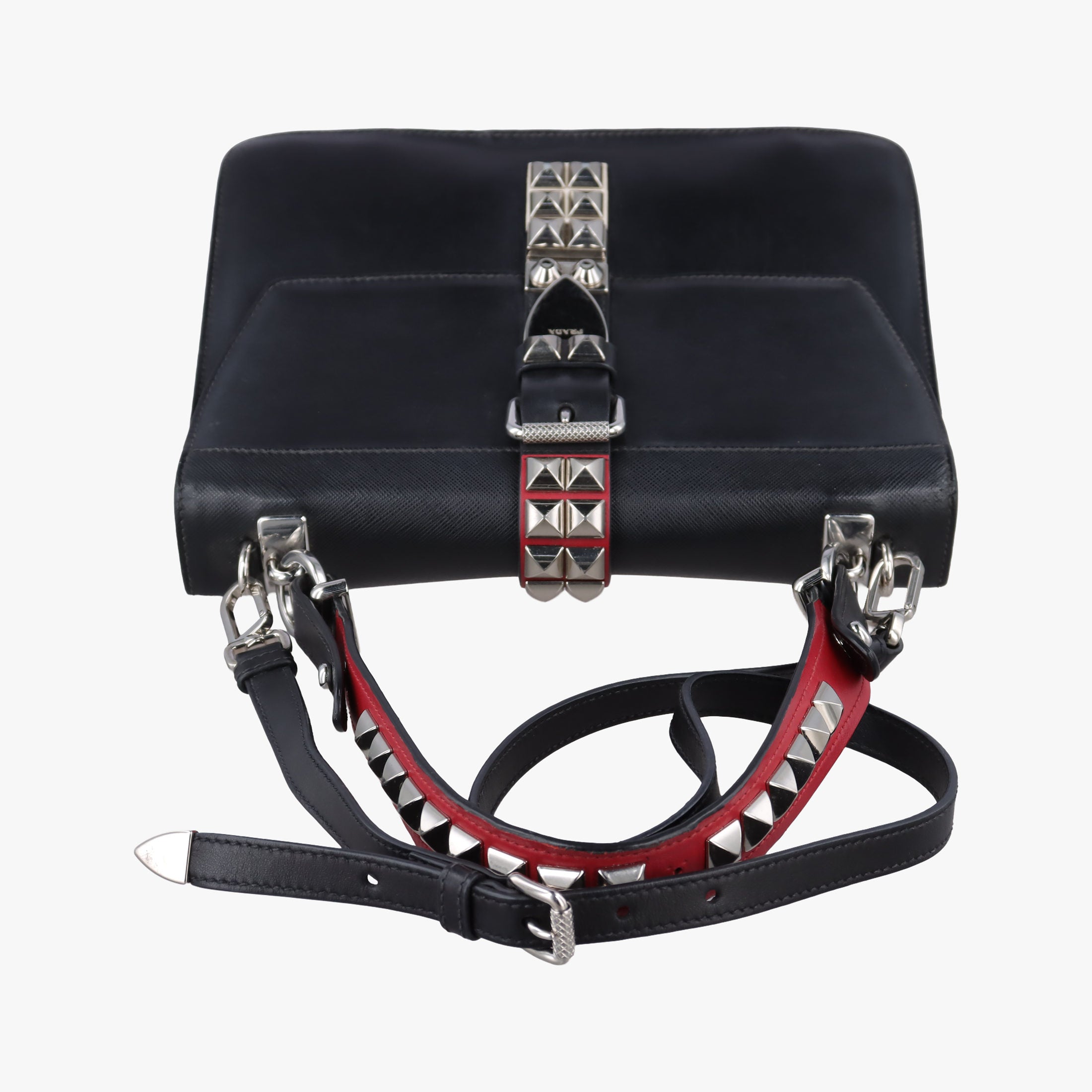 Vintage Prada Electra Studded Black Leather×Saffiano leather 1BD120 shoulderbag | stylenewstar