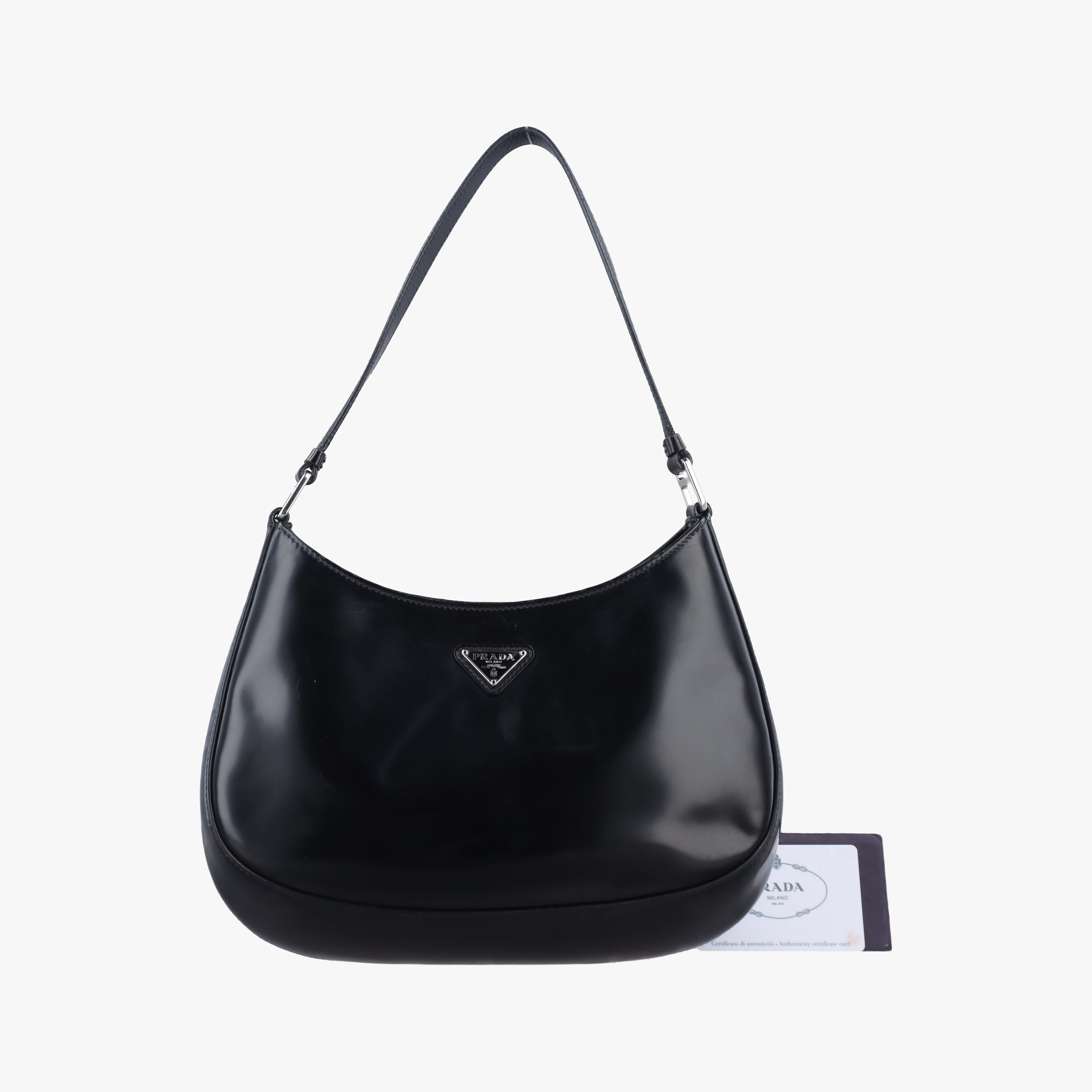 Pre-owned Prada Cleo Black brushed leather 1BC499 shoulderbag | stylenewstar