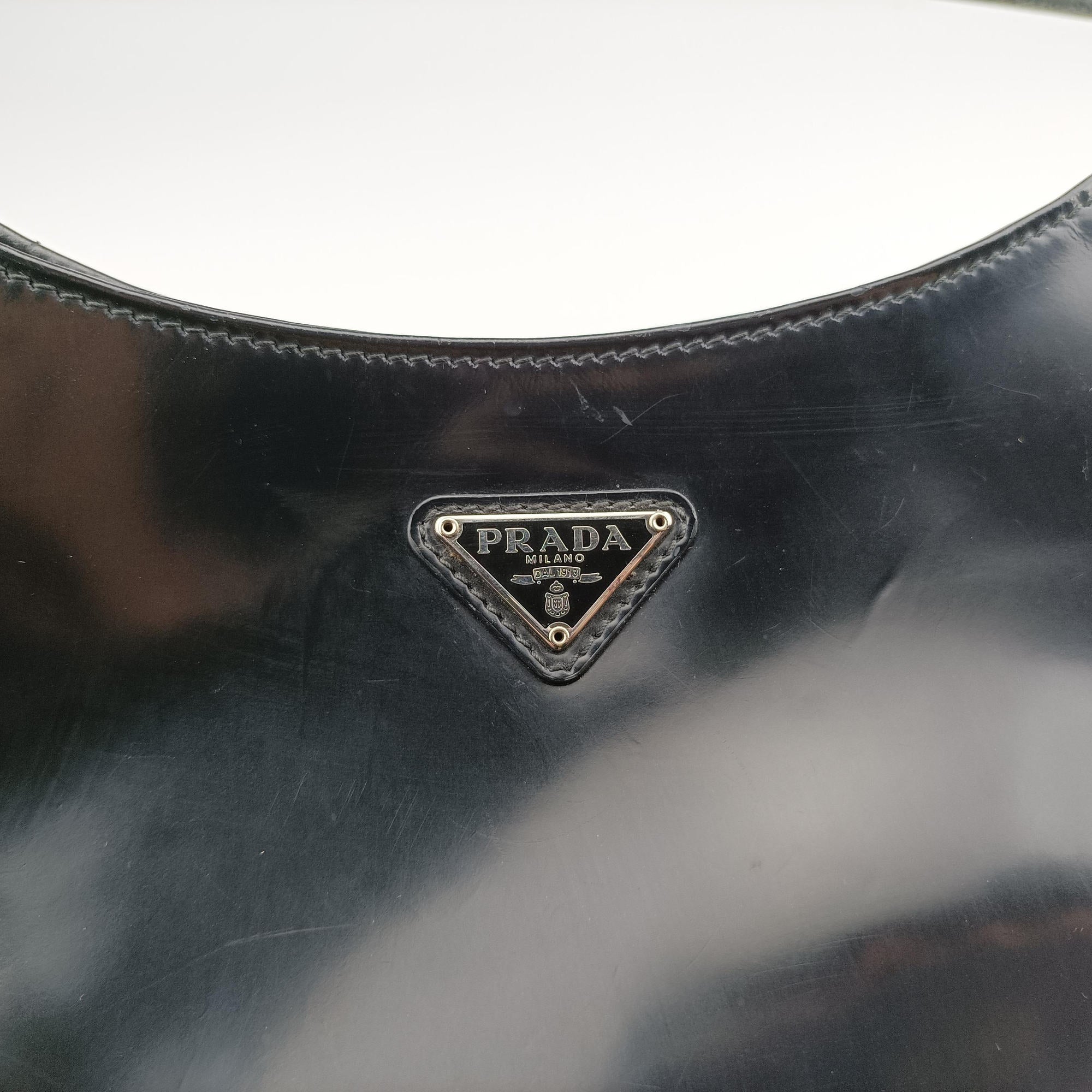 Pre-owned Prada Cleo Black brushed leather 1BC499 shoulderbag | stylenewstar