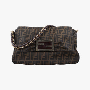 Pre-owned Fendi Mia Flap Brown Jacquard 8BT163 shoulderbag | stylenewstar