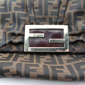 Pre-owned Fendi Mia Flap Brown Jacquard 8BT163 shoulderbag | stylenewstar