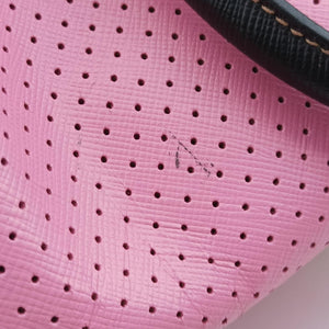Pre-owned Prada Perforated Striped Boston Pink × Yellow × Black Saffiano Leather BL0655 handbag | stylenewstar