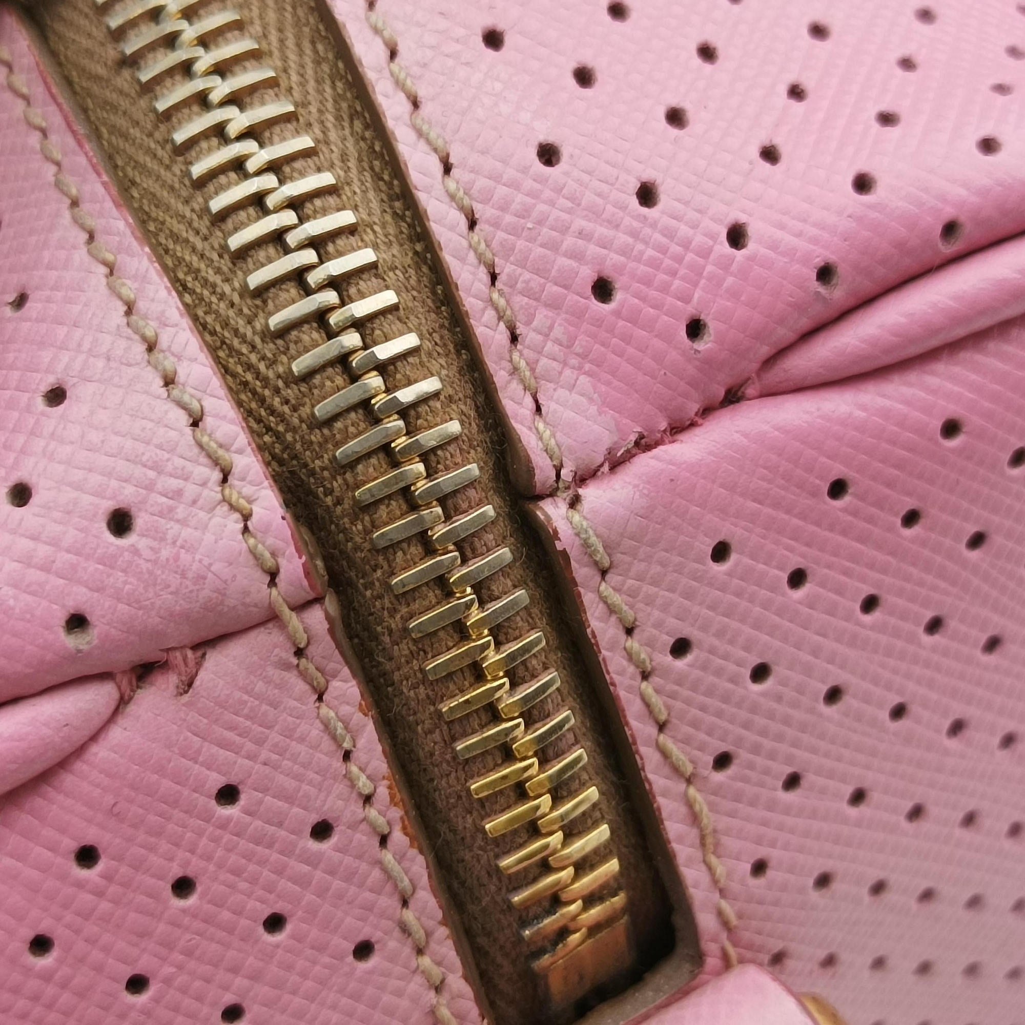 Pre-owned Prada Perforated Striped Boston Pink × Yellow × Black Saffiano Leather BL0655 handbag | stylenewstar