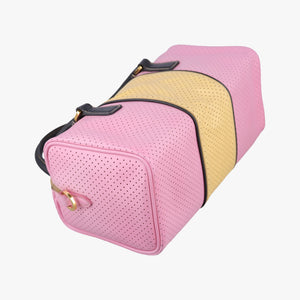 Pre-owned Prada Perforated Striped Boston Pink × Yellow × Black Saffiano Leather BL0655 handbag | stylenewstar