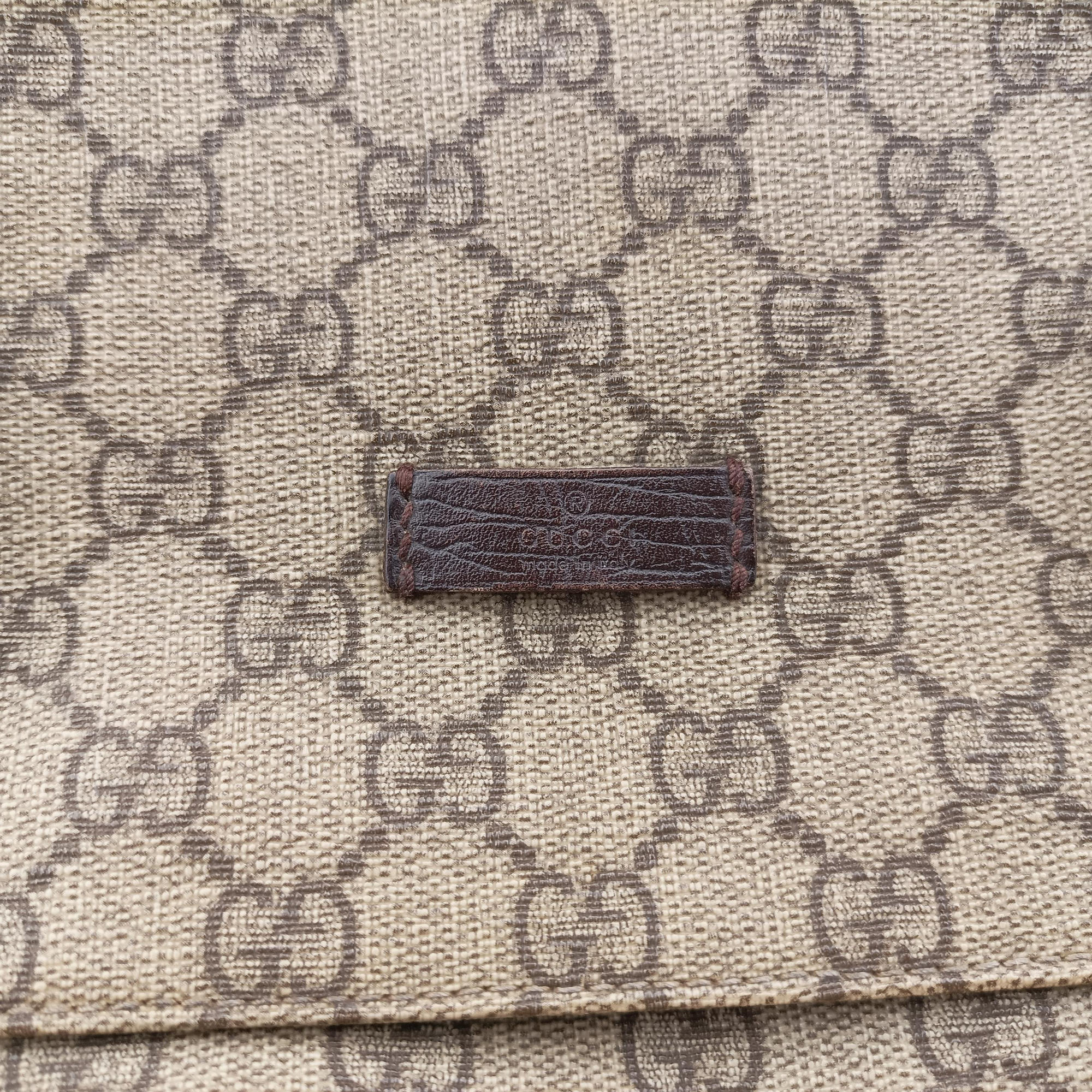 Vintage Gucci GG Supreme Double Buckle Beige × Dark Brown PVC coated canvas 122373 214397 shoulderbag | stylenewstar