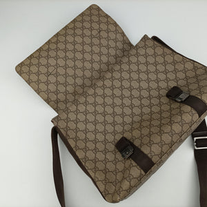 Vintage Gucci GG Supreme Double Buckle Beige × Dark Brown PVC coated canvas 122373 214397 shoulderbag | stylenewstar