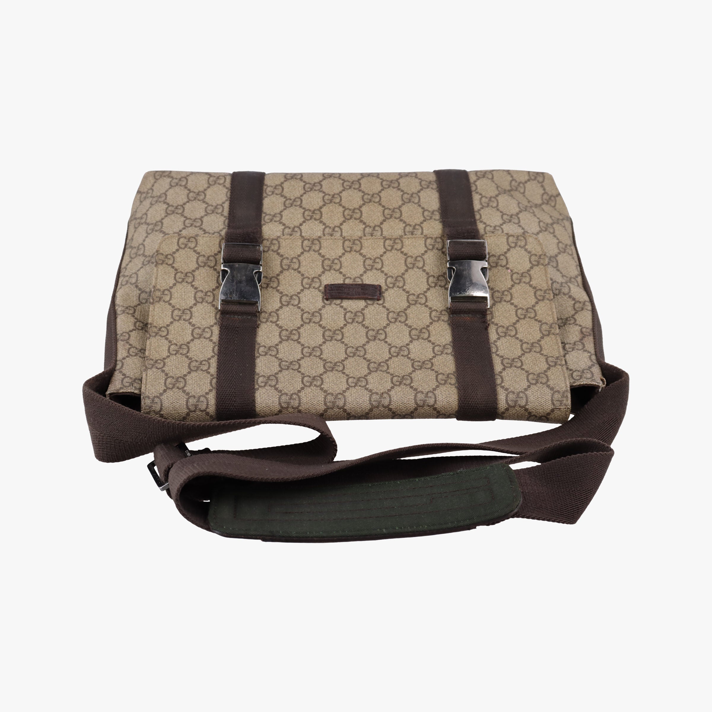 Vintage Gucci GG Supreme Double Buckle Beige × Dark Brown PVC coated canvas 122373 214397 shoulderbag | stylenewstar