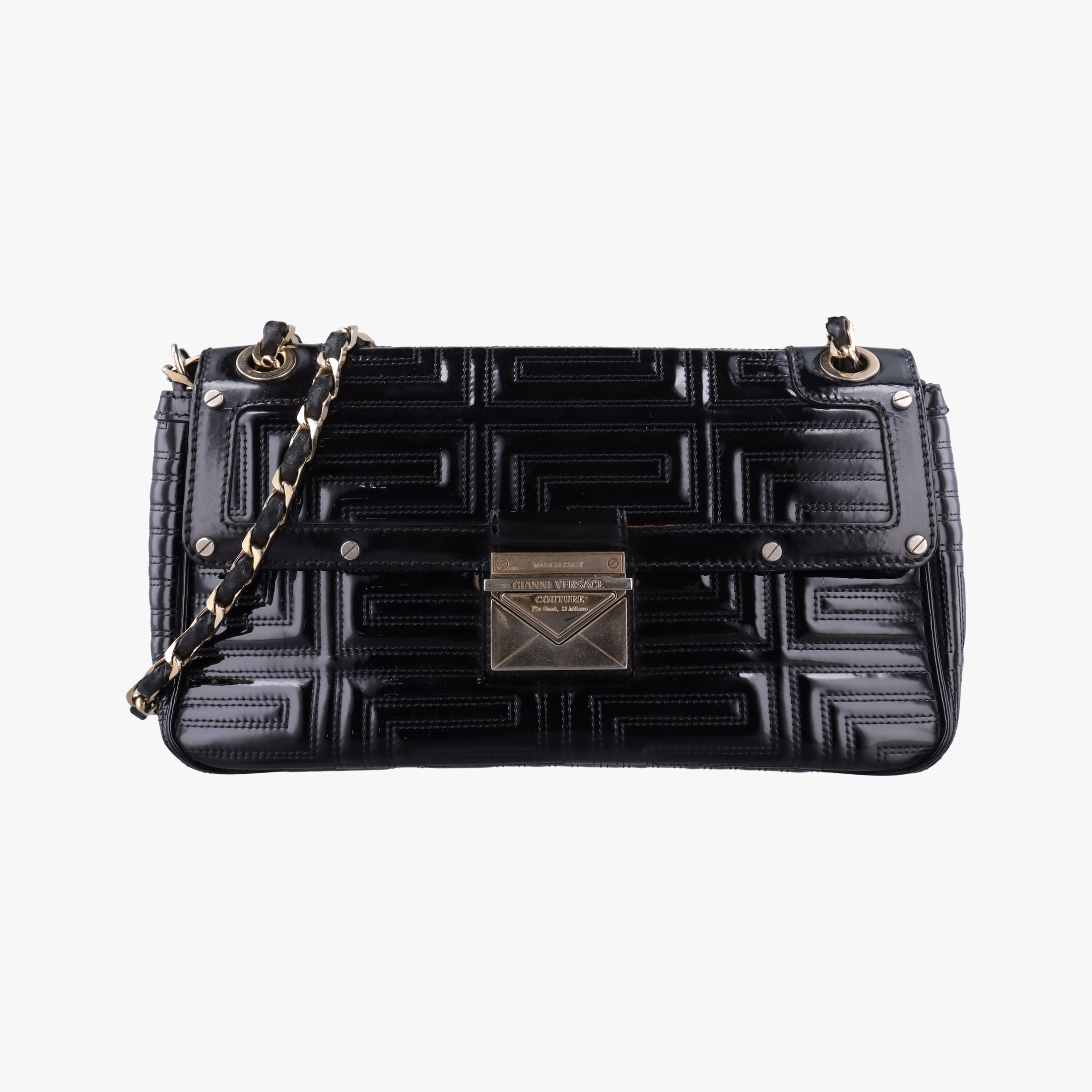 Secondhand VERSACE back grain Black Patent Leather  shoulderbag | stylenewstar