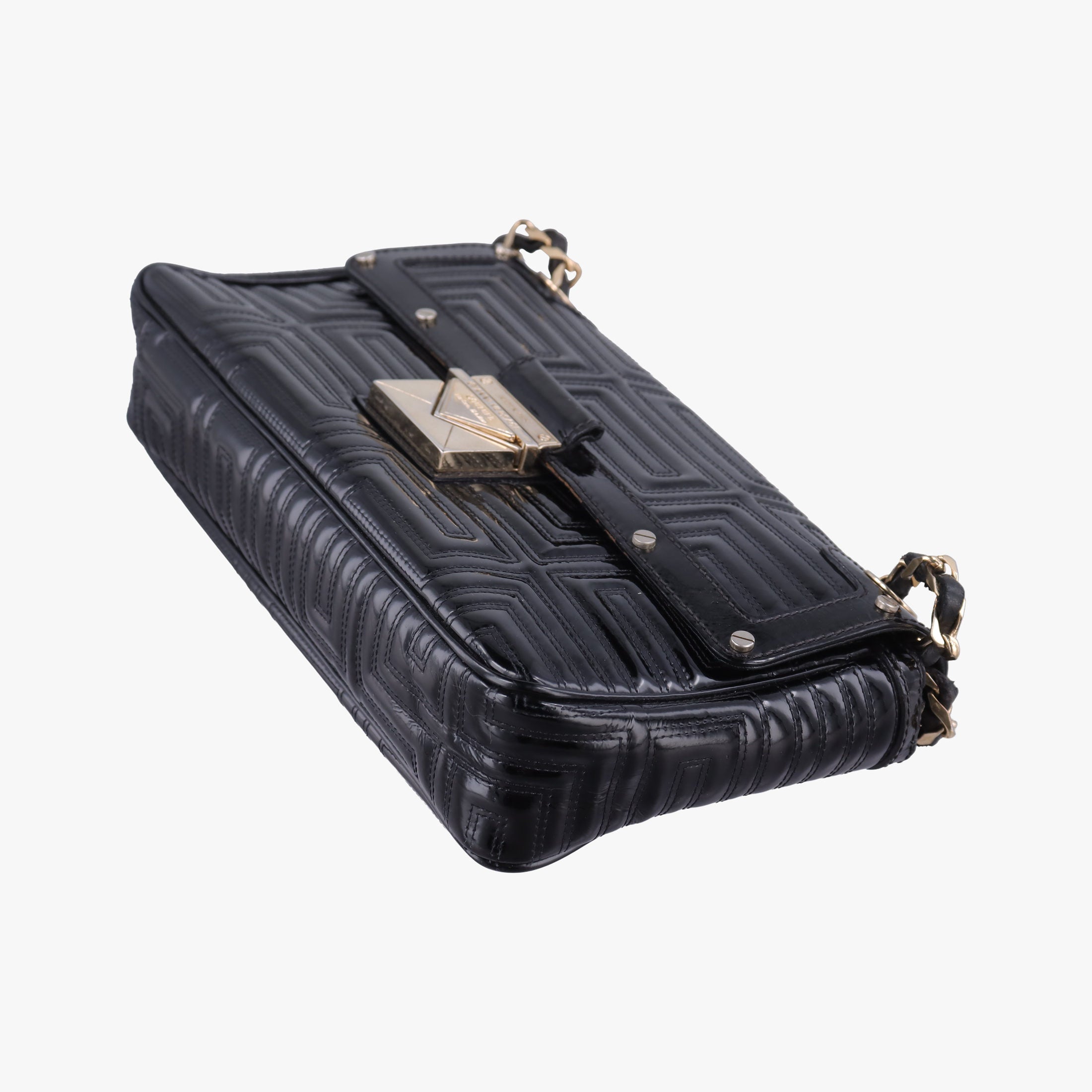 Secondhand VERSACE back grain Black Patent Leather  shoulderbag | stylenewstar