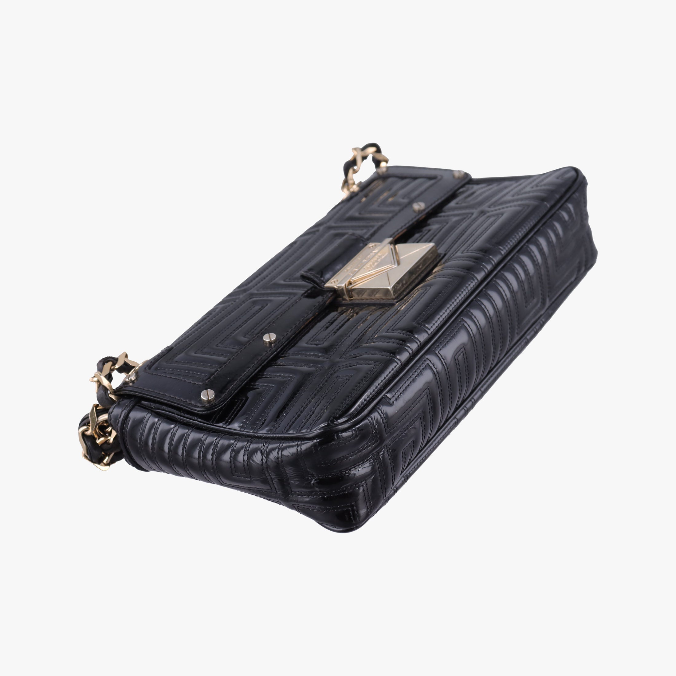 Secondhand VERSACE back grain Black Patent Leather  shoulderbag | stylenewstar