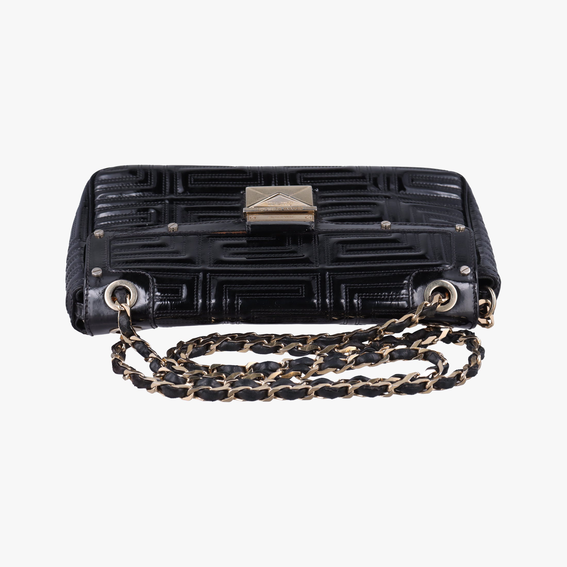 Secondhand VERSACE back grain Black Patent Leather  shoulderbag | stylenewstar