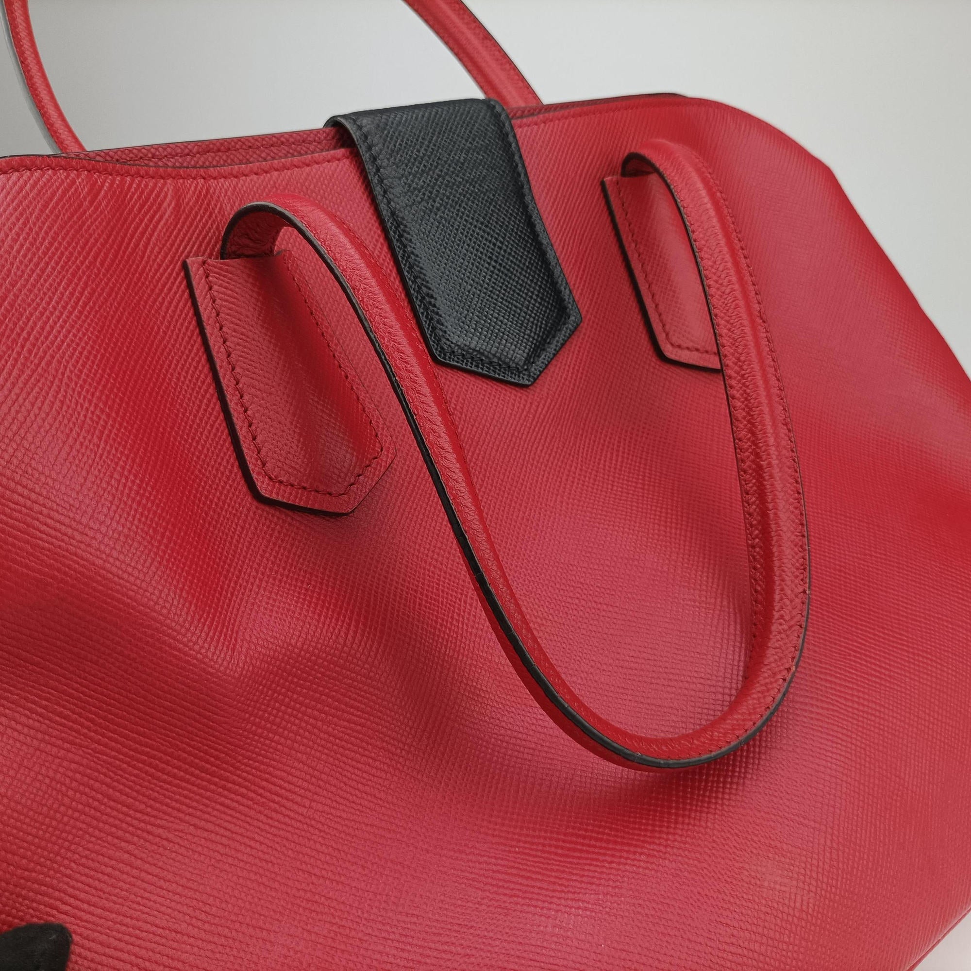 Pre-owned Prada Bicolor Cuir Double Red SAFFIANO Leather  shoulderbag | stylenewstar