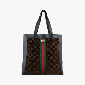Pre-owned Gucci Print Brown × Black Velor×leather 523781 handbag | stylenewstar