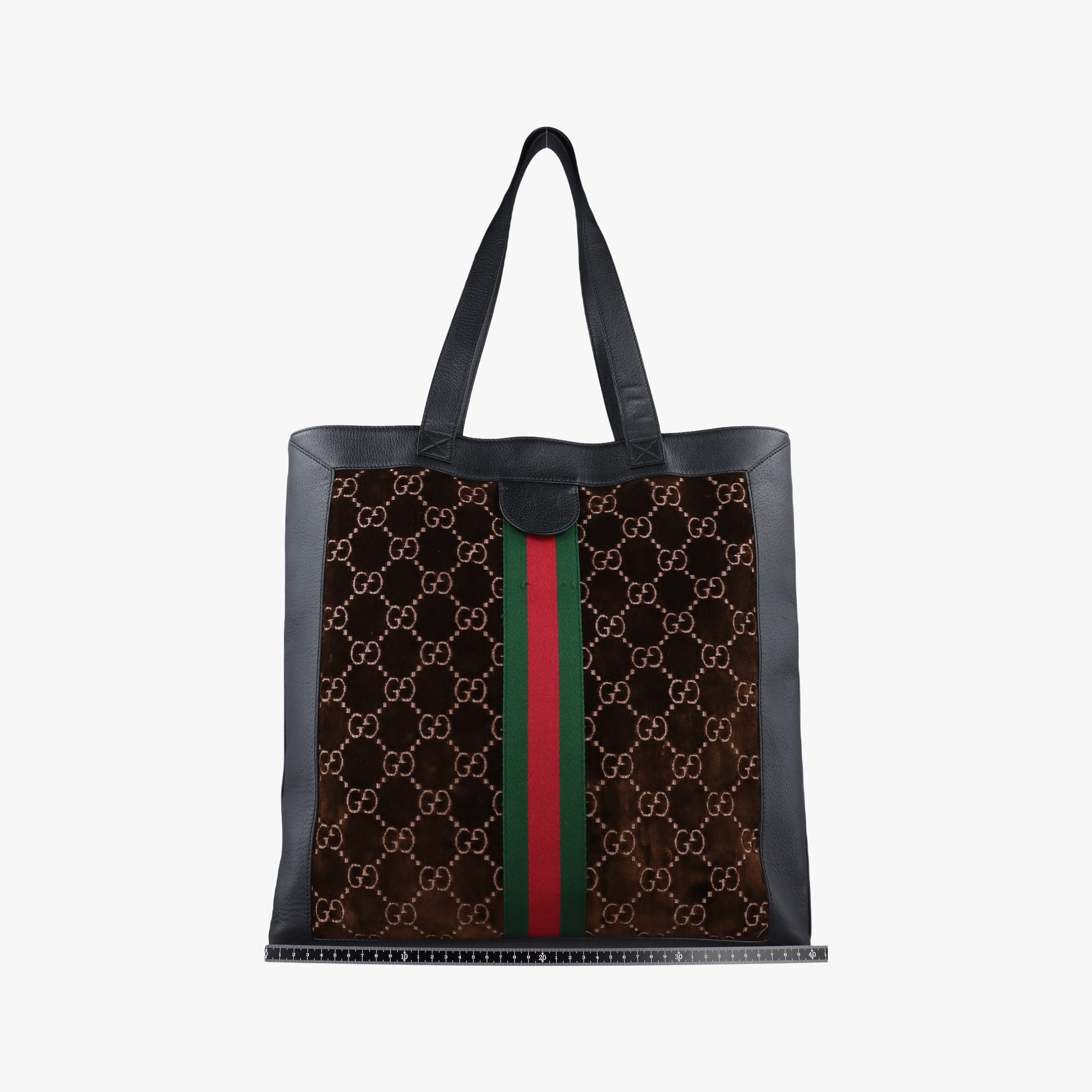 Pre-owned Gucci Print Brown × Black Velor×leather 523781 handbag | stylenewstar