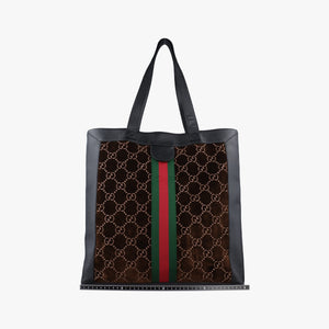 Pre-owned Gucci Print Brown × Black Velor×leather 523781 handbag | stylenewstar