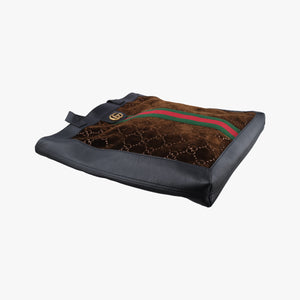 Pre-owned Gucci Print Brown × Black Velor×leather 523781 handbag | stylenewstar