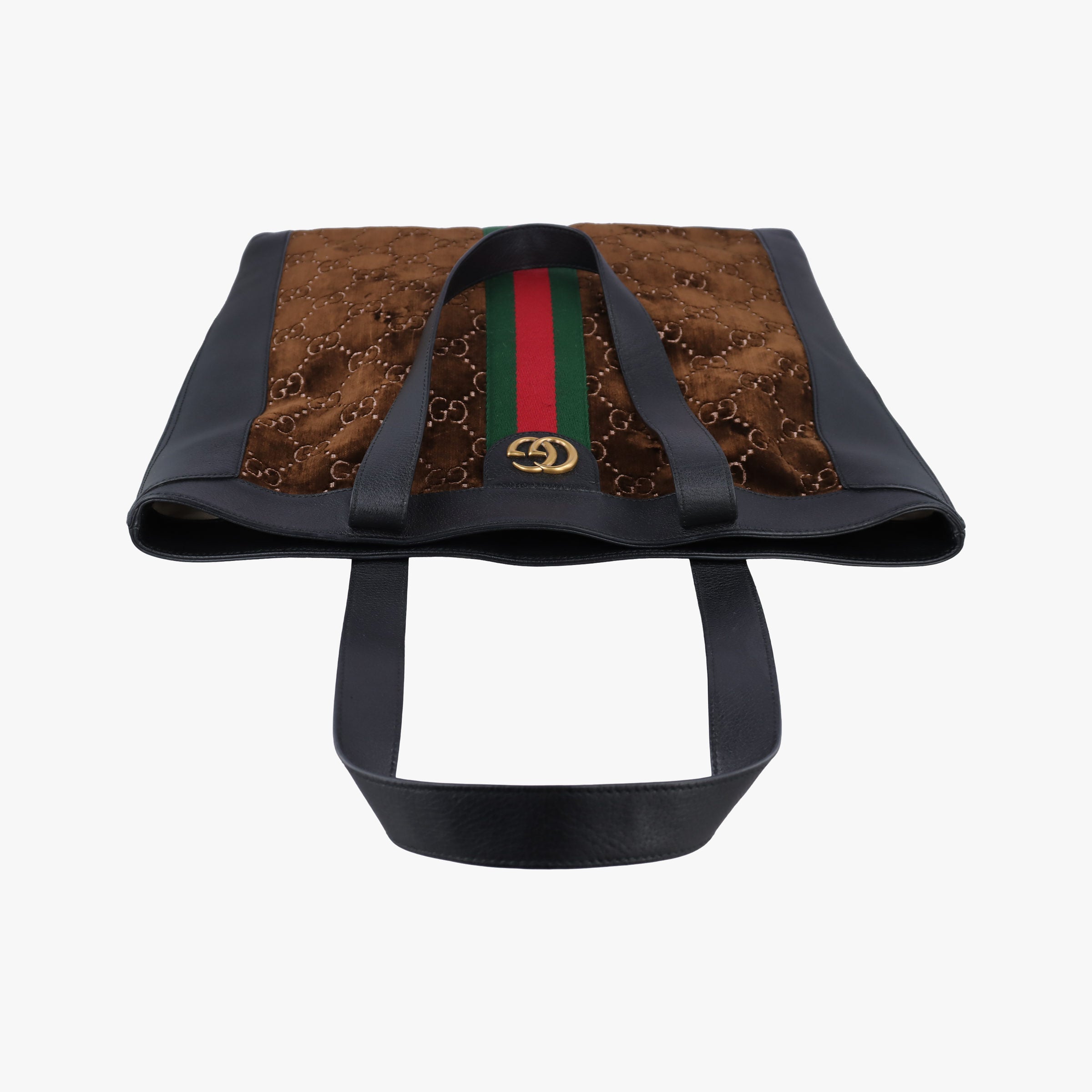 Pre-owned Gucci Print Brown × Black Velor×leather 523781 handbag | stylenewstar