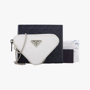 Vintage Prada Triangle Chain Pouch White Leather  shoulderbag | stylenewstar
