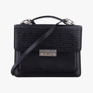 Pre-owned VERSACE Embossed Logo Top Handle Messenger Black Leather  shoulderbag | stylenewstar