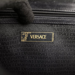 Pre-owned VERSACE Embossed Logo Top Handle Messenger Black Leather  shoulderbag | stylenewstar