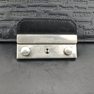 Pre-owned VERSACE Embossed Logo Top Handle Messenger Black Leather  shoulderbag | stylenewstar