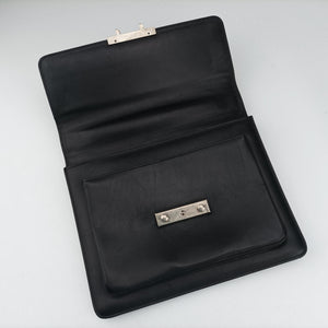 Pre-owned VERSACE Embossed Logo Top Handle Messenger Black Leather  shoulderbag | stylenewstar