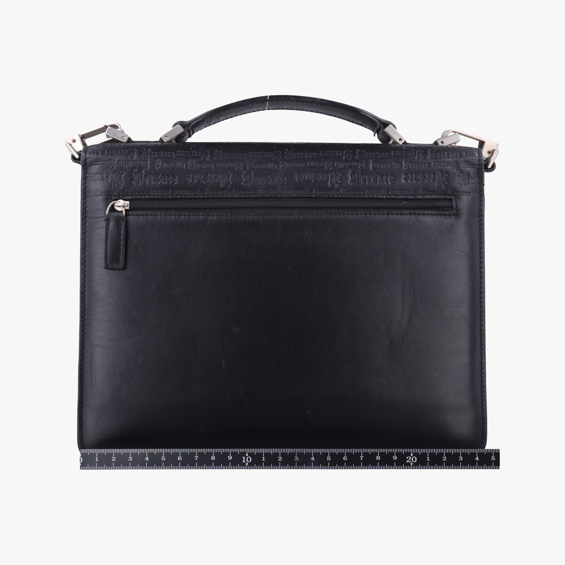 Pre-owned VERSACE Embossed Logo Top Handle Messenger Black Leather  shoulderbag | stylenewstar