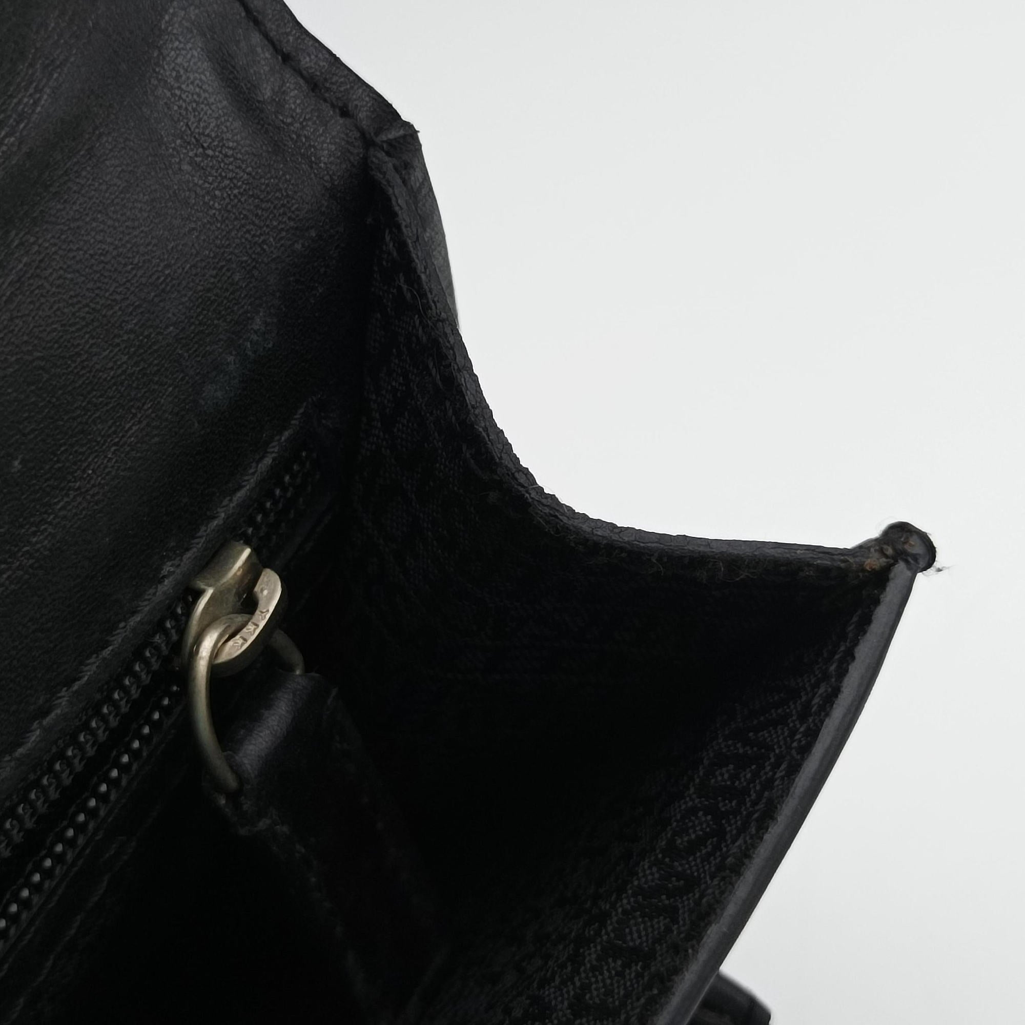 Pre-owned VERSACE Embossed Logo Top Handle Messenger Black Leather  shoulderbag | stylenewstar
