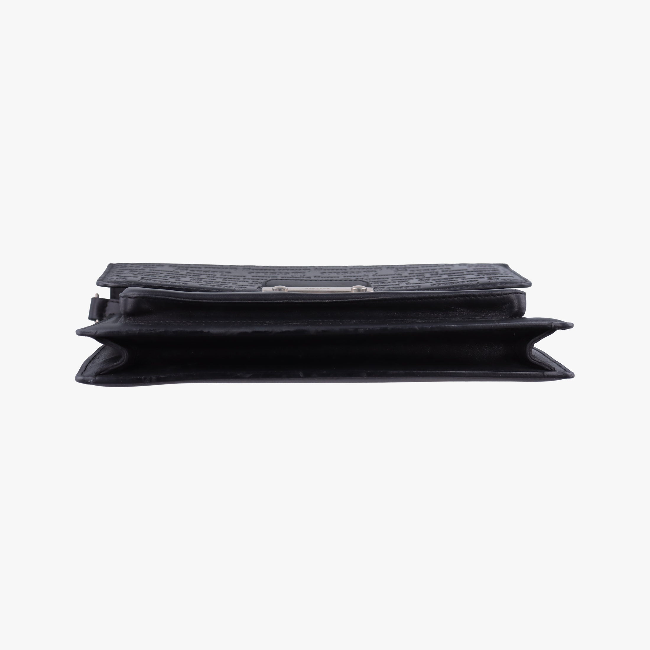 Pre-owned VERSACE Embossed Logo Top Handle Messenger Black Leather  shoulderbag | stylenewstar