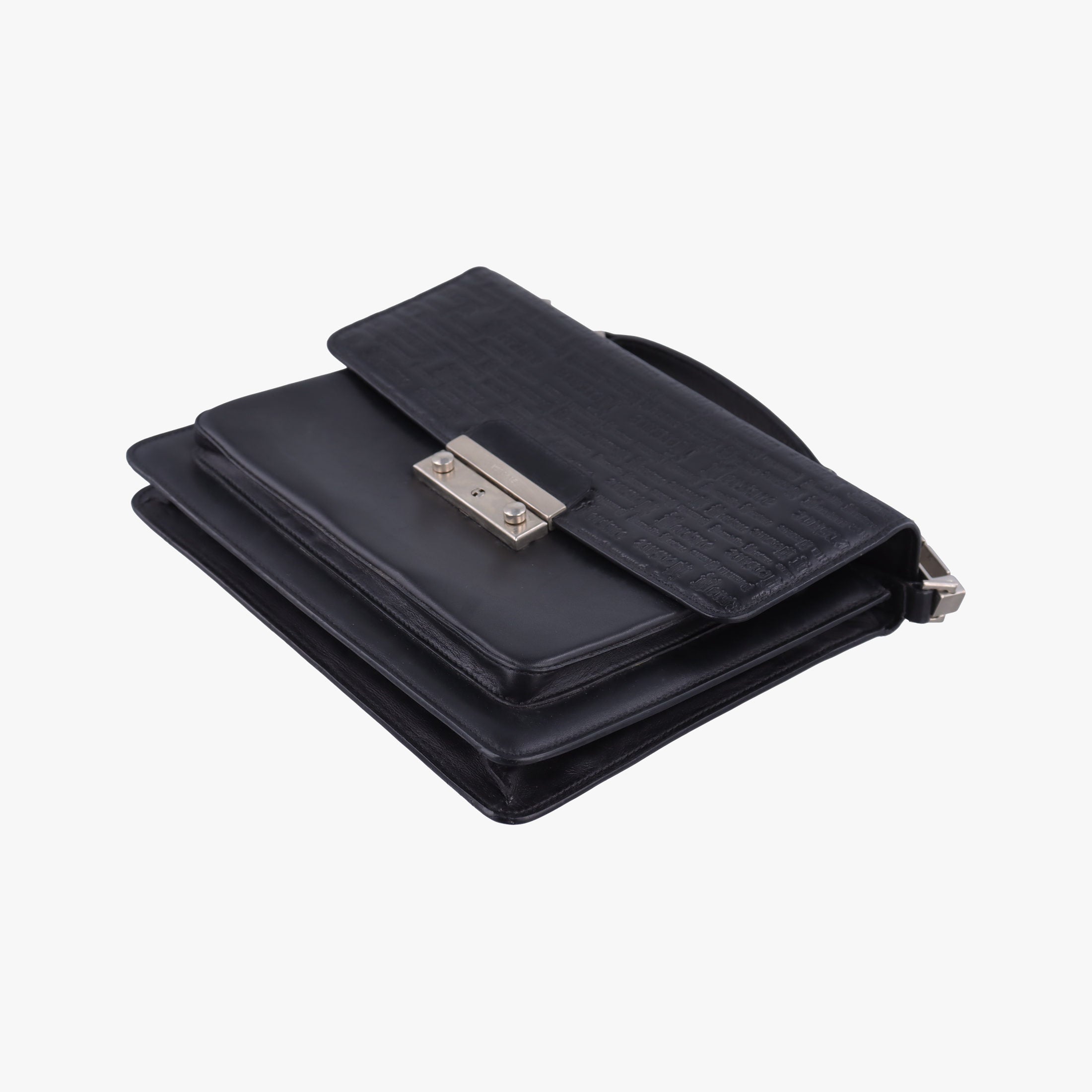 Pre-owned VERSACE Embossed Logo Top Handle Messenger Black Leather  shoulderbag | stylenewstar