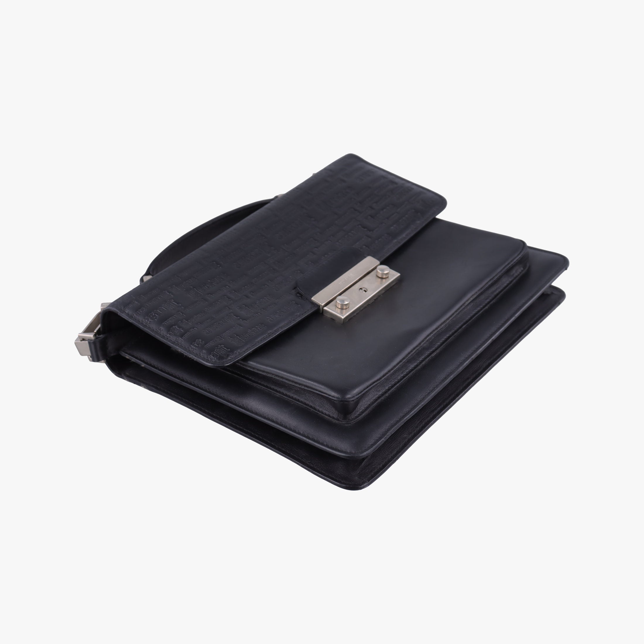 Pre-owned VERSACE Embossed Logo Top Handle Messenger Black Leather  shoulderbag | stylenewstar