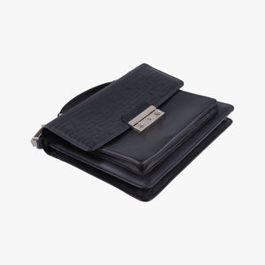 Pre-owned VERSACE Embossed Logo Top Handle Messenger Black Leather  shoulderbag | stylenewstar