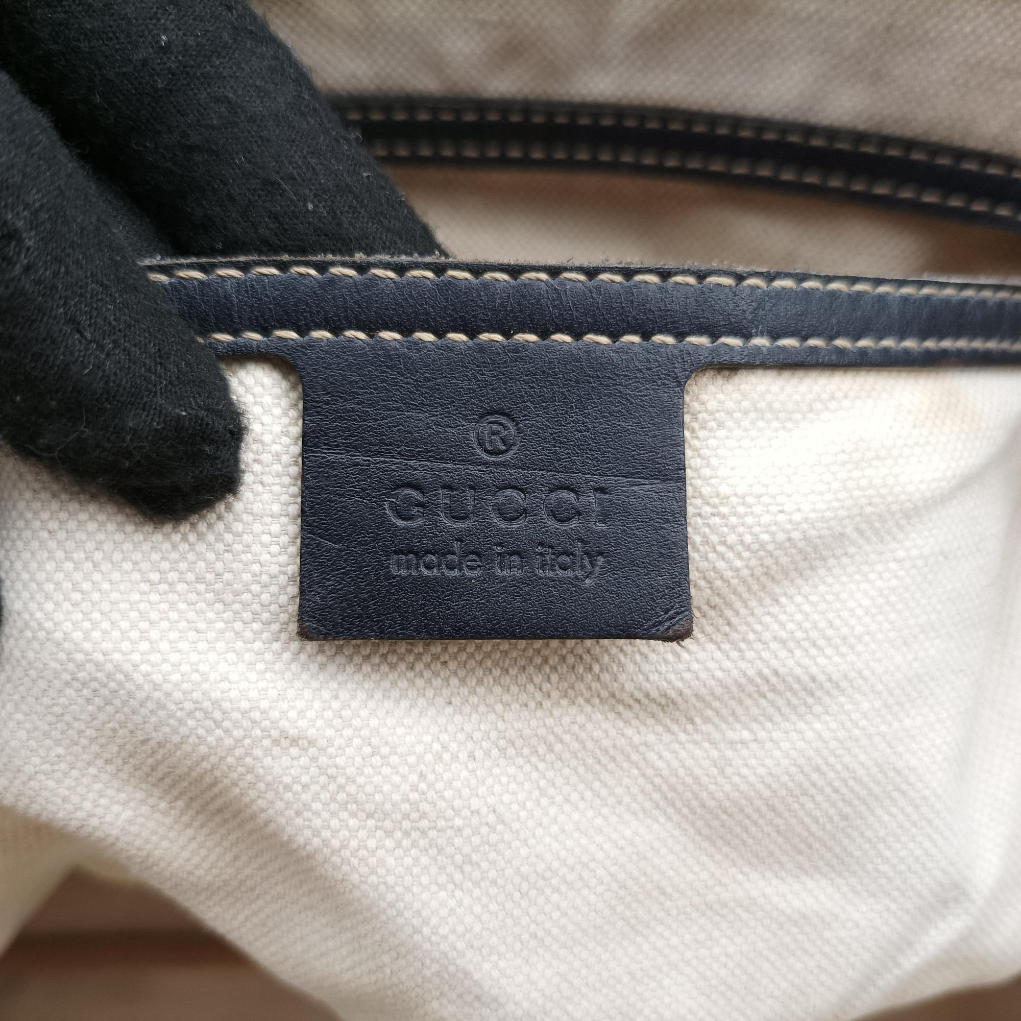 Pre-owned Gucci Diamante Beige×Black PVC coated canvas x Leather 208463 shoulderbag | stylenewstar