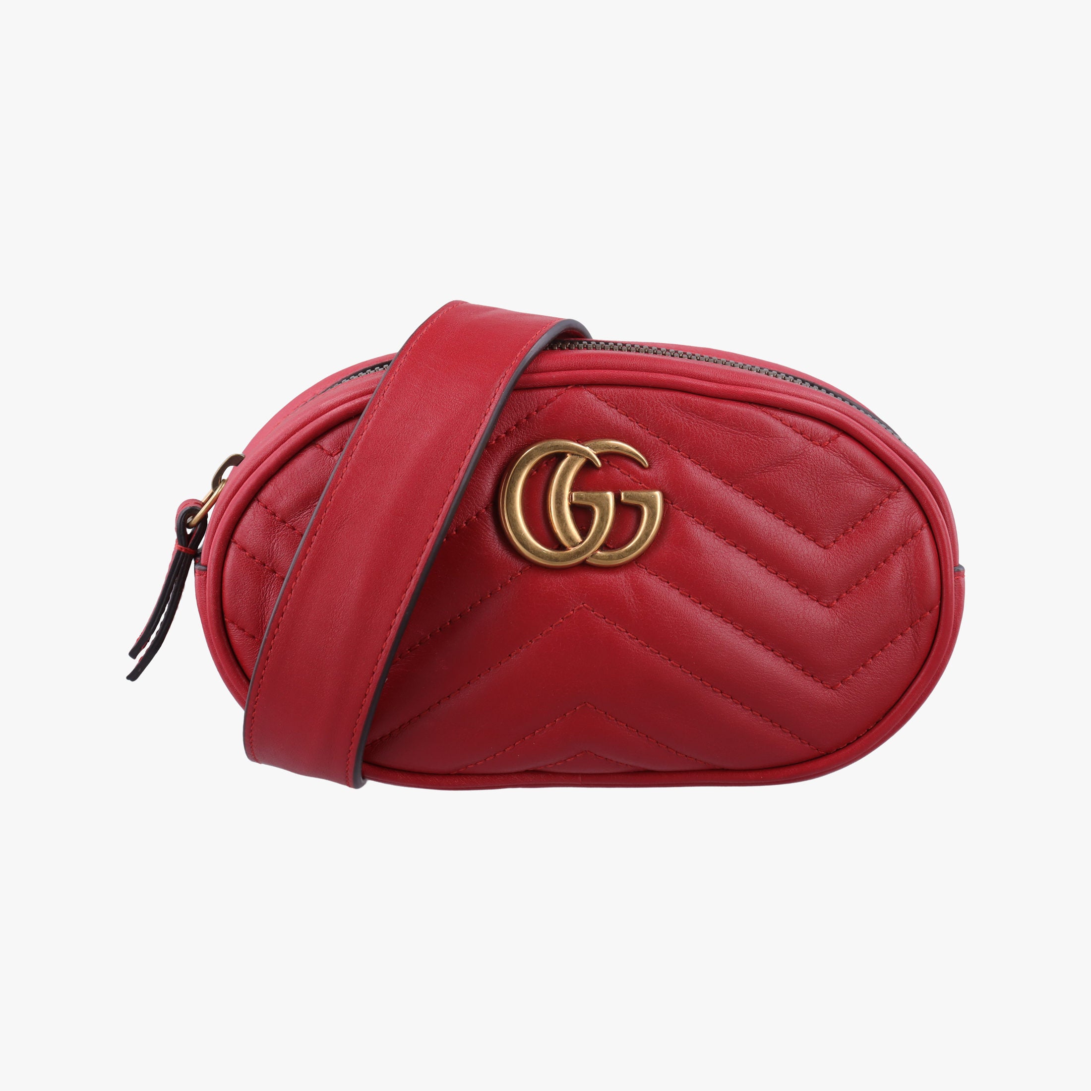 Pre-owned Gucci GG Marmont Red Leather 476434 bum bag/waist bag | stylenewstar