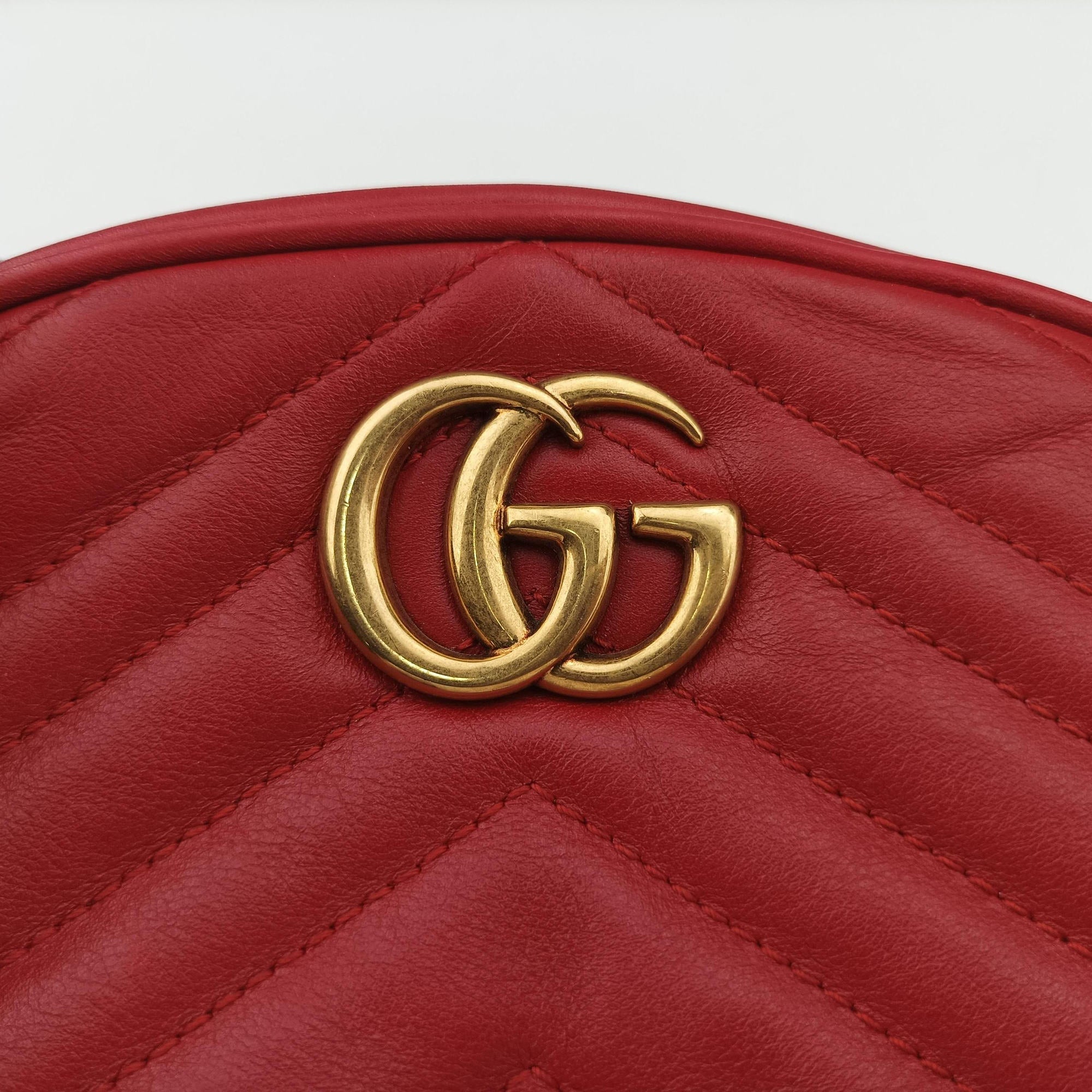 Pre-owned Gucci GG Marmont Red Leather 476434 bum bag/waist bag | stylenewstar